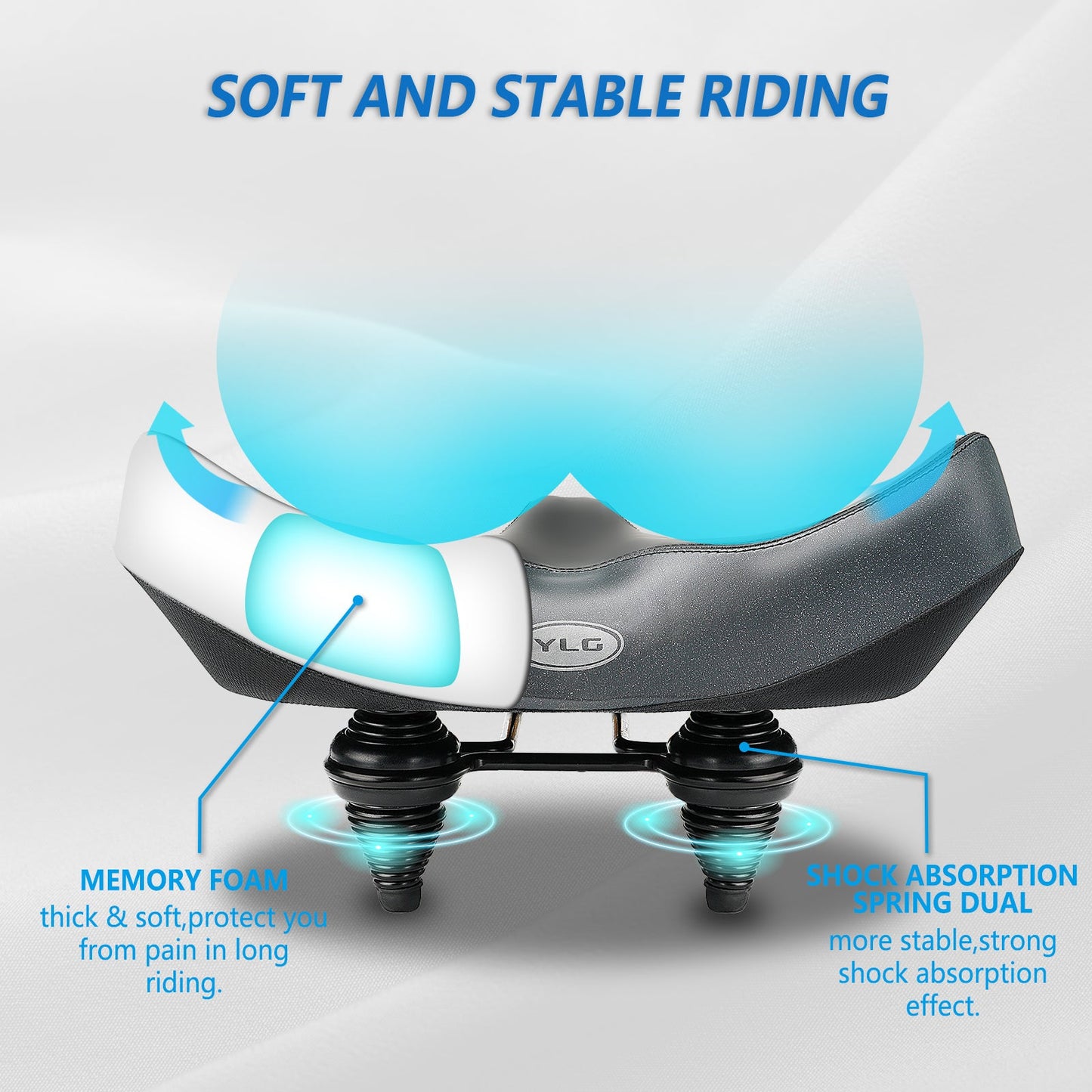 YS 6, YLG Oversize Bike Seat Cushion for Men Women - Extra Memory Foam for Firm Support