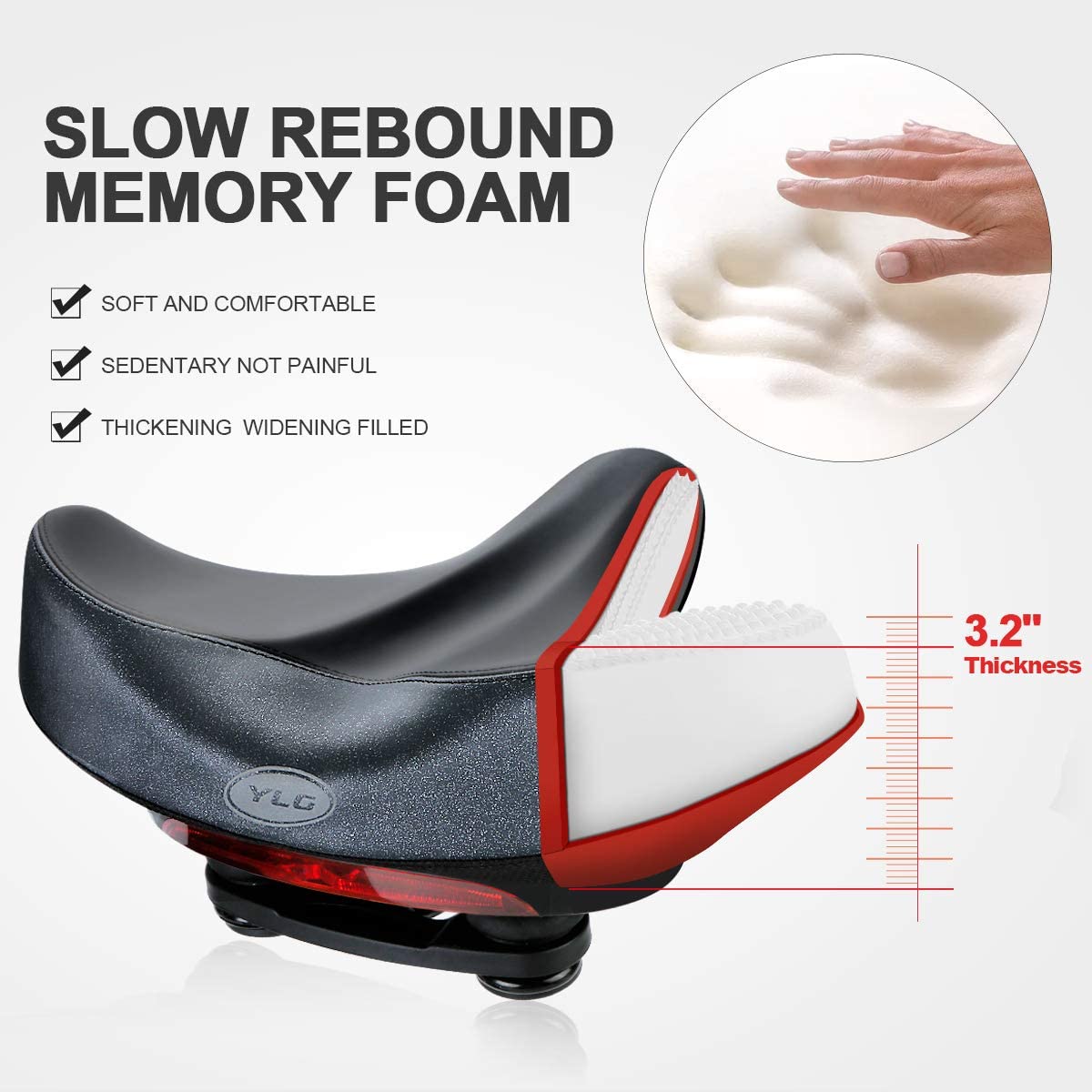 YS 5, YLG Wide Comfort Bike Saddle with Taillight