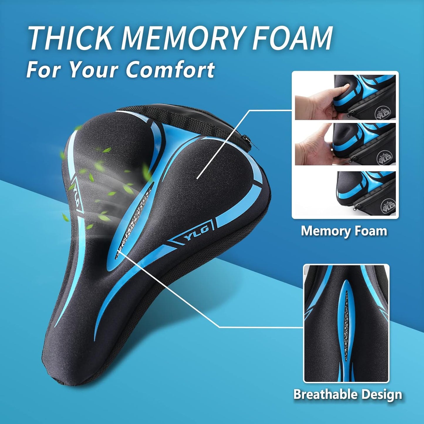 YC 3, YLG Bike Seat Cushion, Memory Foam, 11*8IN