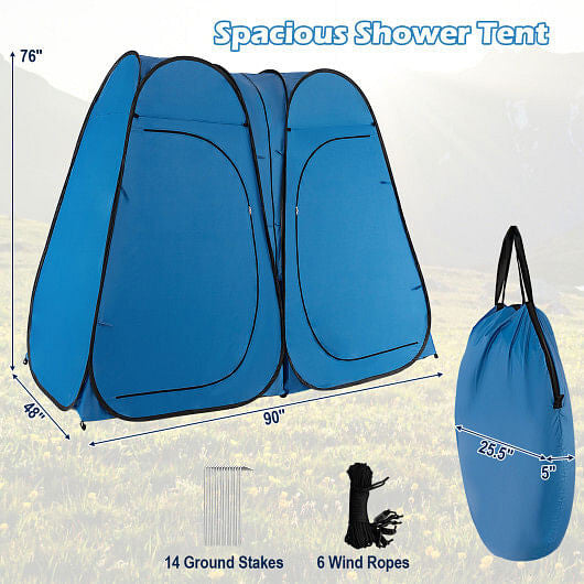 Oversized Pop Up Shower Tent with Window Floor and Storage Pocket-Black
