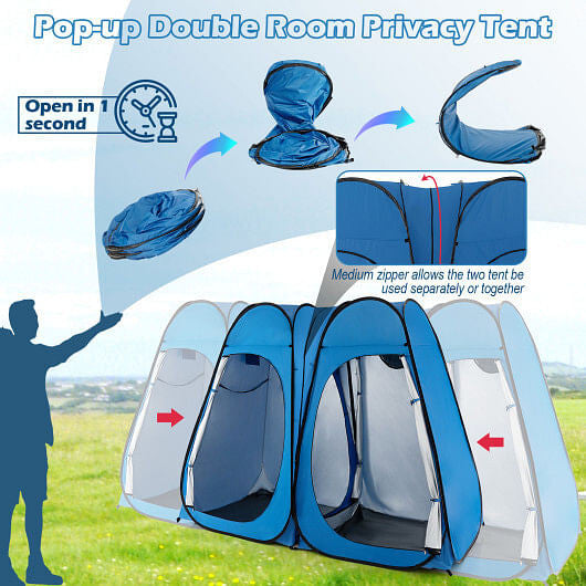 Oversized Pop Up Shower Tent with Window Floor and Storage Pocket-Black