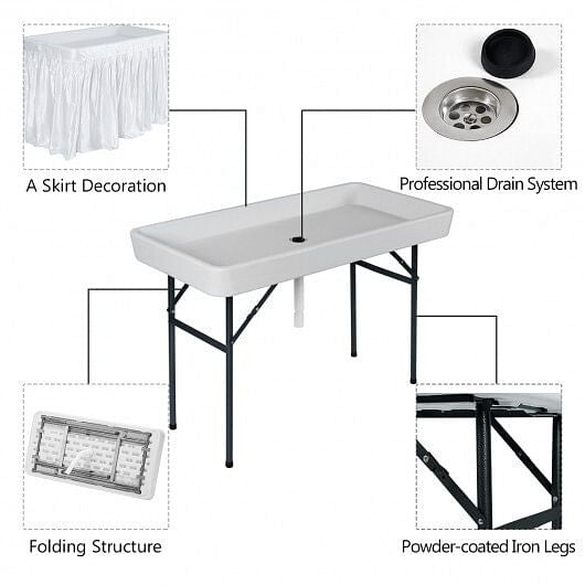 4 Feet Plastic Party Ice Folding Ice Table with Matching Skirt-White
