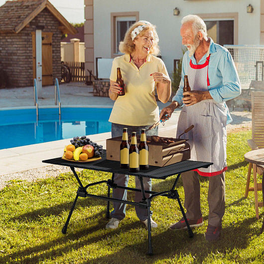 Folding Heavy-Duty Aluminum Camping Table with Carrying Bag-Silver