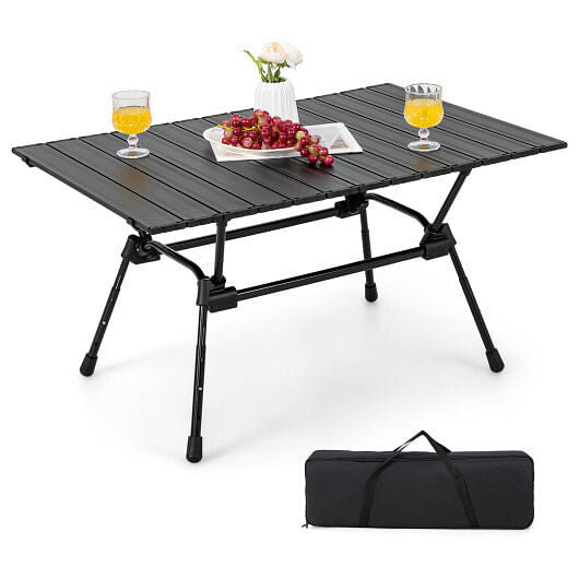 Folding Heavy-Duty Aluminum Camping Table with Carrying Bag-Silver