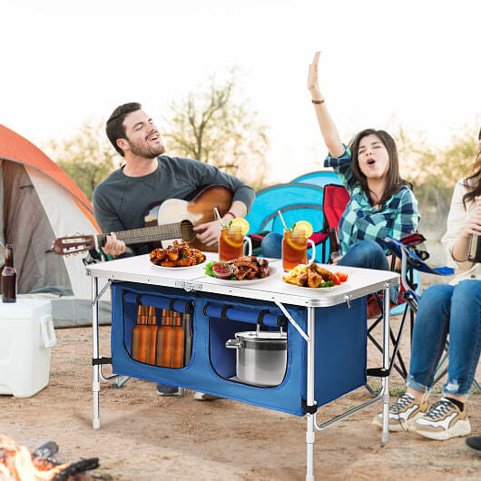 Height Adjustable Folding Camping Table-Gray