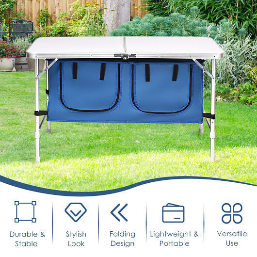 Height Adjustable Folding Camping Table-Gray