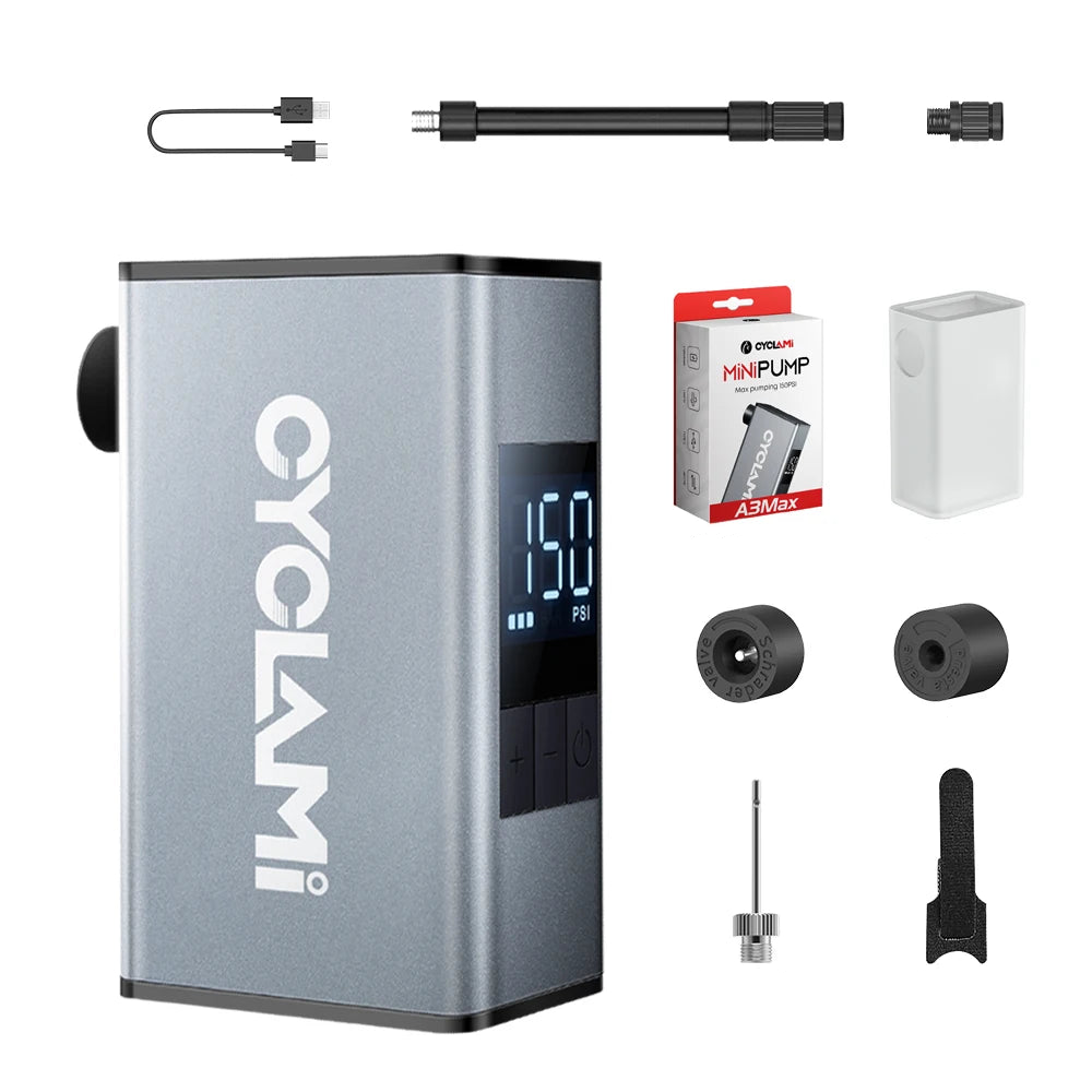 Bike Pump 50 PSI Rechargeable Tire Inflator with Schrader Silver