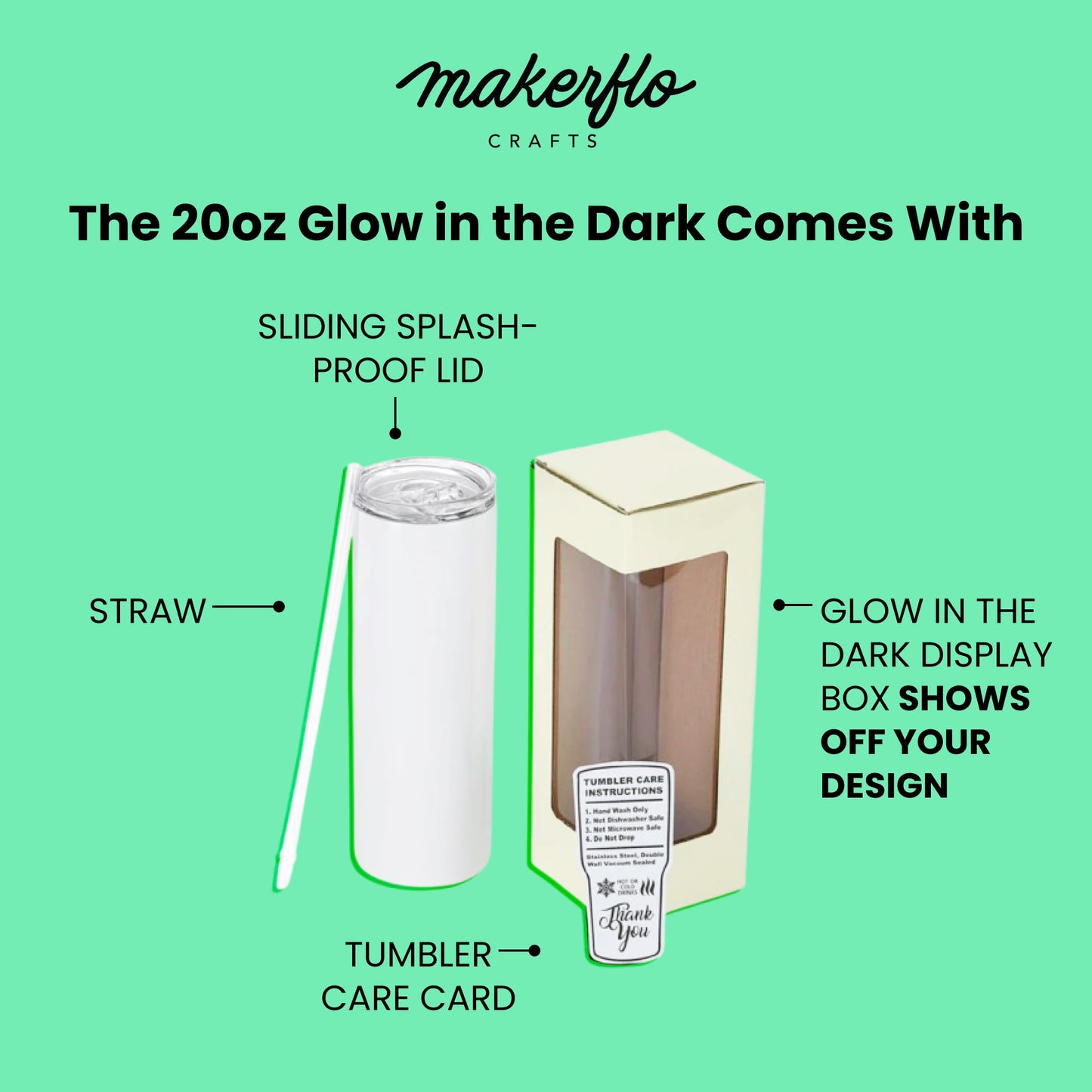 20oz Skinny Glow In The Dark, Green