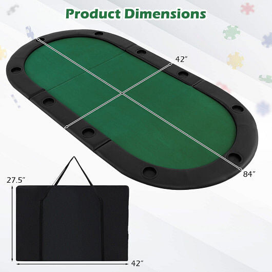 Portable 84 x 42 Inch 10-Player Foldable Padded Poker Table Top-Blue