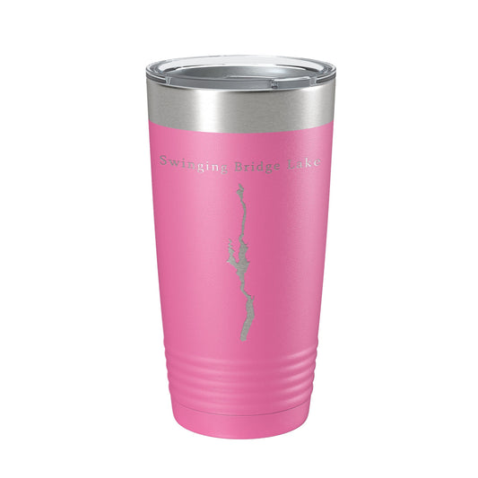 Swinging Bridge Lake Map Tumbler Travel Mug Insulated Laser Engraved Coffee Cup New York 20 oz