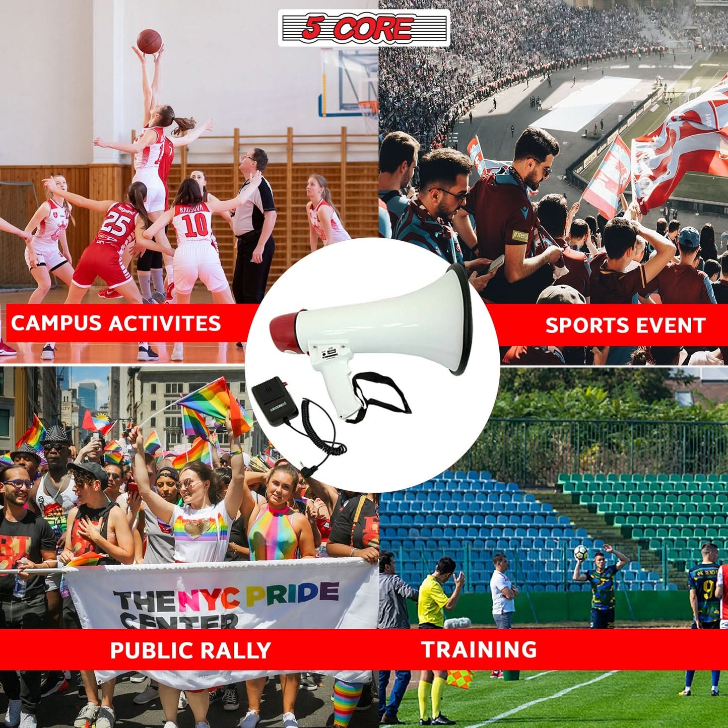 5Core Megaphone Bullhorn Speaker 50W Bull Horn Cheer Megafono 300 Meter