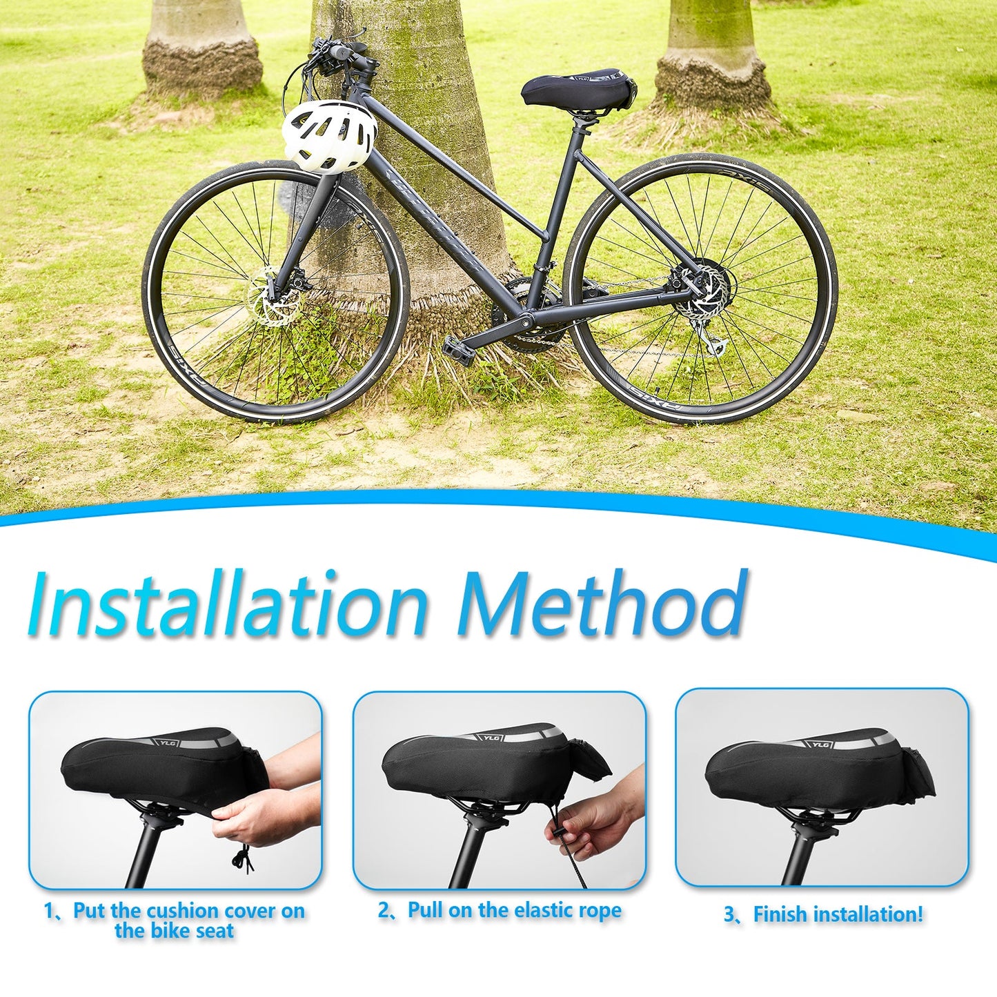 YC 4, YLG Memory Foam Bike seat Cover Black 11" x 7"