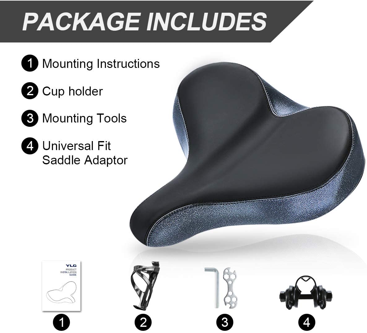 YS 3, YLG Oversized Comfort Bike Saddle Memory Foam, Waterproof, 13.5"W For Outdoor Bike