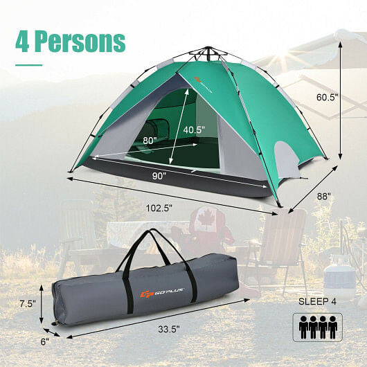 2-in-1 4 Person Instant Pop-up Waterproof Camping Tent-Blue