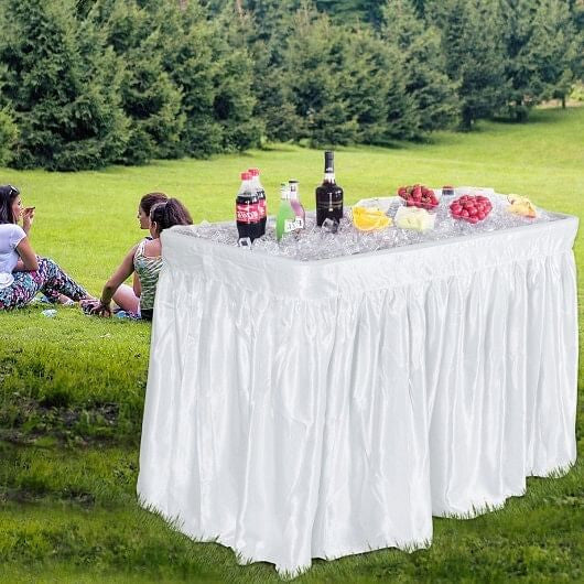 4 Feet Plastic Party Ice Folding Ice Table with Matching Skirt-White