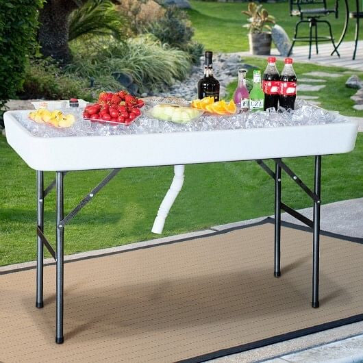4 Feet Plastic Party Ice Folding Ice Table with Matching Skirt-White