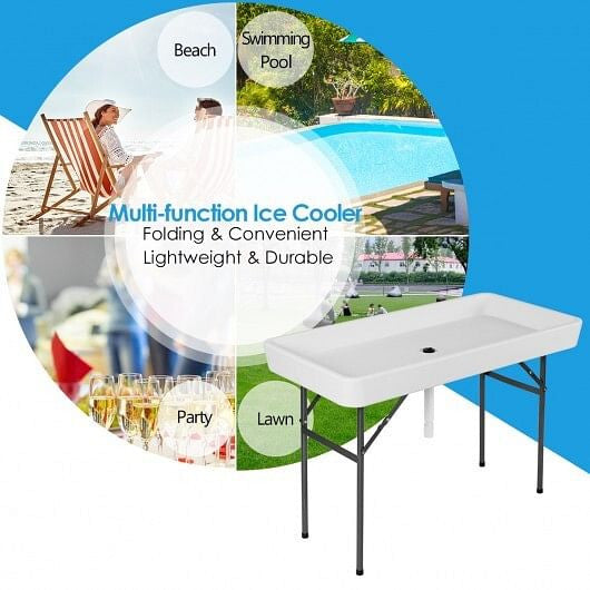 4 Feet Plastic Party Ice Folding Ice Table with Matching Skirt-White