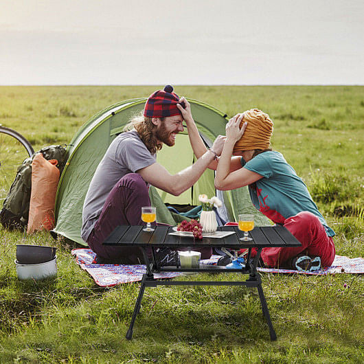 Folding Heavy-Duty Aluminum Camping Table with Carrying Bag-Silver