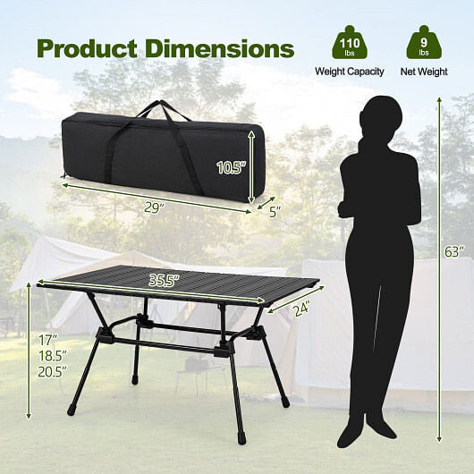 Folding Heavy-Duty Aluminum Camping Table with Carrying Bag-Silver