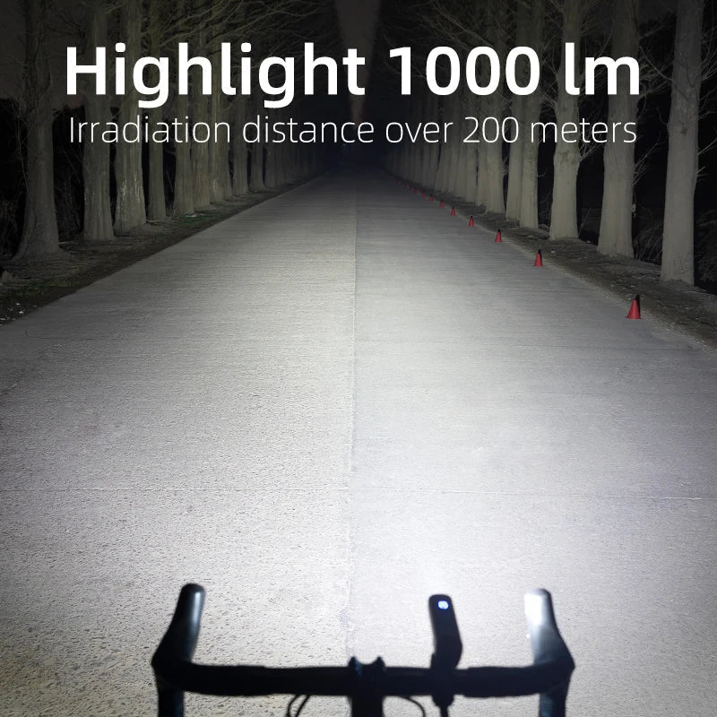 1000LM Smart Bike Headlight Vibration Light Sensing Black