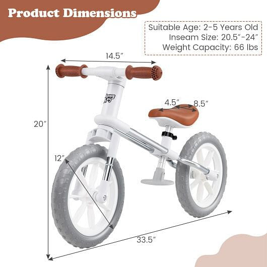 12 Inch Balance Bike with Adjustable Seat and Rotatable Handlebar-Green